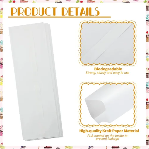 Miniatura 4 de Zhehao 1000 bolsas de cubiertos de churro, fundas de papel kraft blancas, bolsas de papel para galletas, cubiertos de papel para panadería