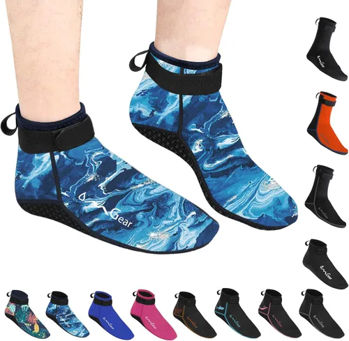 Miniatura 12 de Calcetines de agua de neopreno, calcetines de playa tipo botines de 0.118 pulgadas, con costuras invisibles antideslizantes para traje de neopreno
