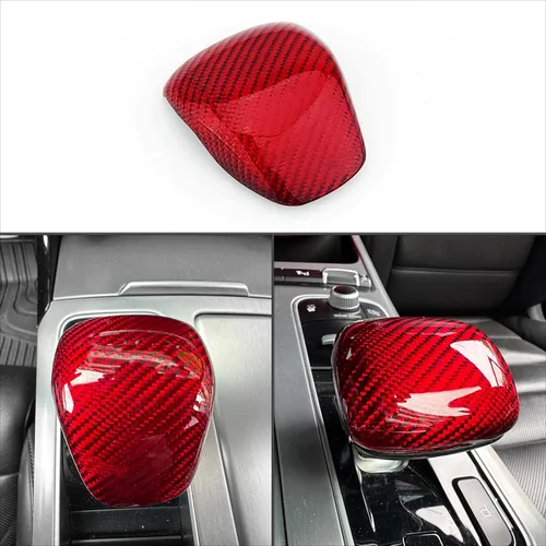 Miniatura 8 de Funda para Pomo de Palanca de Cambios de Coche de Fibra de Carbono Real Estilo Negro Forjado, Mango de Palanca de Cambios Protectora Compatible