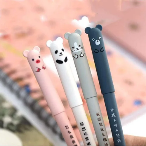 N / A 8 bolígrafos kawaii borrables de dibujos animados de animales de gato, cerdo, oso, panda, bolígrafo de gel borrable para bala, diario, notas,