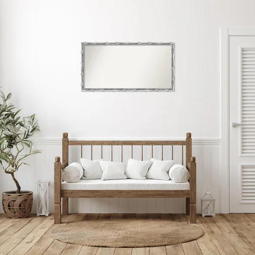 Miniatura 5 de Amanti Art Espejo de baño plateado para sobre el fregadero, 22 x 42 pulgadas, espejo rectangular cromado con ondas rayadas, marco grande de madera