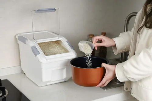 Miniatura 5 de EonTone - Paquete de 4 contenedores de almacenamiento de ingredientes (25 L paquete de 2) (15 L paquete de 2) con ruedas y tapa con traba sellada PP