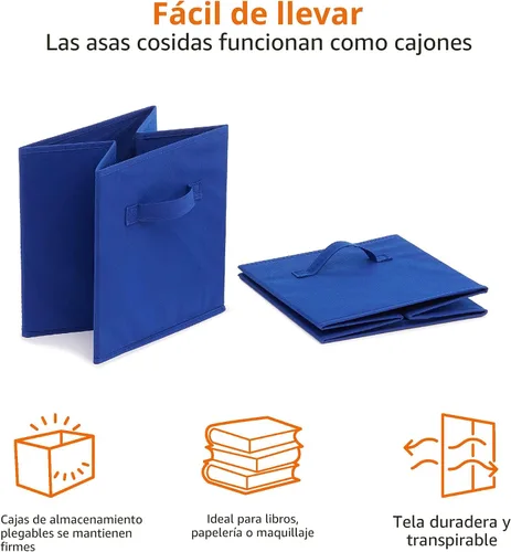 Miniatura 4 de Amazon Basics, Organizadores de almacenamiento en forma de cubo con asas, tela plegable, paquete de 6, 26,6 x 26,6 x 27,9 cm, azul marino