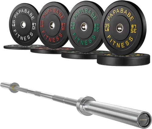 Miniatura 13 de Papababe Barra Olímpica de 7 Pies 1000LB/1500LB de Capacidad de Peso con Juego de Placas Amortiguadoras, Placas de Peso de 2 Pulgadas, Levantamiento