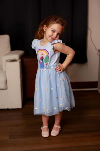 Miniatura 5 de Disney Frozen Elsa Princesa Cenicienta Ariel Jazmín Rapunzel Vestido para bebé/niña, Vestido de manga larga con volantes y superposición de malla