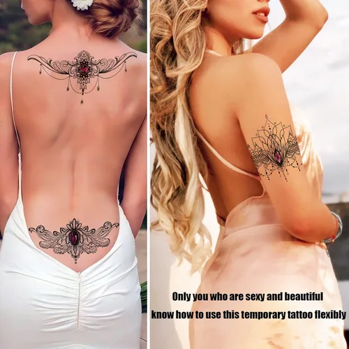 Miniatura 4 de Roarhowl Tatuajes de encaje, juego de tatuajes temporales sexy grande, tatuajes temporales para mujeres, vientre, espalda, cintura, muslo, arte