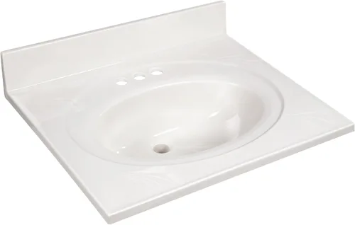Miniatura 27 de Design House Tapa de tocador con lavabo, protector contra salpicaduras de 4 pulgadas, mármol cultivado, resistente a las manchas, agujeros Blanco