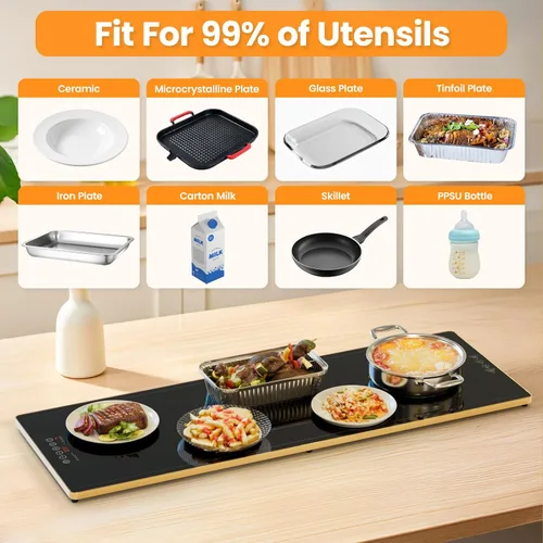 Miniatura 8 de Bandejas de calentamiento eléctricas XXL de 40 x 14 pulgadas para fiestas de buffets, bandeja de calentamiento eléctrica con pantalla táctil