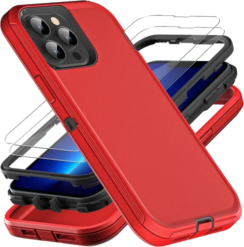 YKHJKLEC Funda para iPhone 13 Pro Max, Grado Militar 3 en 1 Resistente Funda A Prueba de Golpes/Caídas/Polvo con 2 Protectores de Pantalla de Vidrio