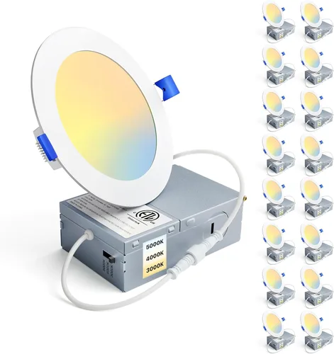 Miniatura 12 de Ensenior 16 Pack 3 Inch LED Recessed Ceiling Light, Dimmable, 2700K-5000K 5CCT, 500LM 6W 120V, High Brightness Canless Wafer Downlight - ETL&FCC&IC