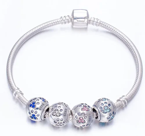 Miniatura 3 de ENJOOOY Cuentas de plata de ley con estampado de pata de perro con cristales de circonita cúbica para pulseras de cuentas estilo Pandora