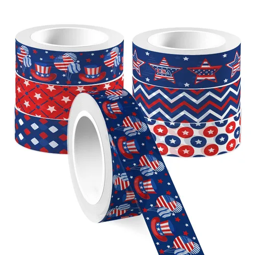 Miniatura 7 de Adirasenotek Washi Tape - Juego de 12 rollos de cinta Washi cinta de embalaje patriótica de la bandera estadounidense, cinta adhesiva de papel