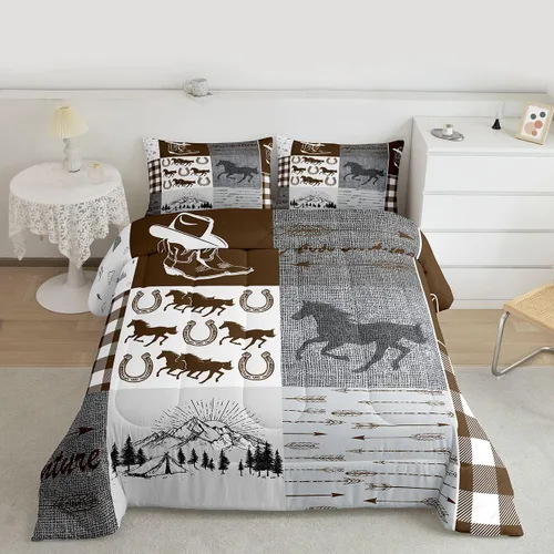 Miniatura 145 de Juego de edredón de oso y ciervo, tamaño individual, ropa de cama de animales salvajes de caza, colcha rústica de cabaña, casa de campo, cuadros