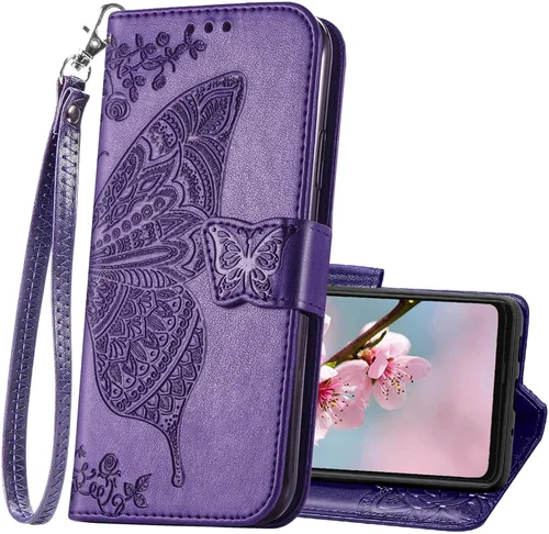 Miniatura 8 de Funda tipo cartera para Samsung Galaxy A53 5G, con tapa para mujer, con diseño de mariposa en relieve, de piel sintética, con ranuras para tarjetas