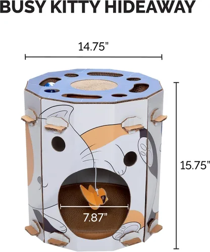 Miniatura 2 de Furhaven Muebles para mascotas para gatos y gatitos – Casa de juegos para gatos con caja de rompecabezas, juguetes y hierba gatera, impresión