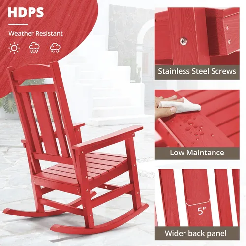 Miniatura 3 de LUE BONA - Silla mecedora para exteriores, resistente al clima, de polipropileno, 350lb de capacidad, balancín de porche de gran tamaño para Rojo