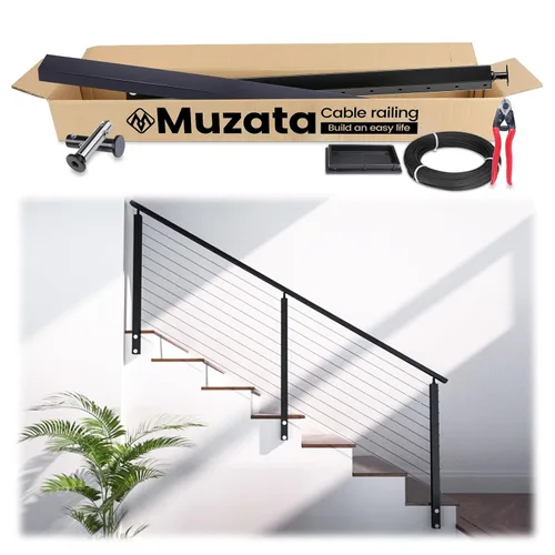 Miniatura 9 de Muzata Kit completo de barandilla de cable de montaje lateral negro de 3 pies a 6 pies 6 pies 6 pulgadas, sistema de barandilla de cable de 42