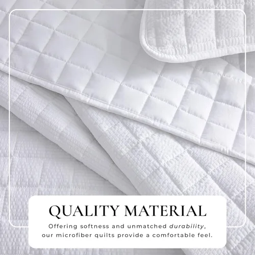 Miniatura 2 de Great Bay Home Full/Queen Quilt Set - 3-Piece Seersucker Box-Stitched Bedding Set - Soft, Lightweight, All-Season Bedspread (White)