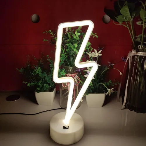 Miniatura 2 de JYWJ Letrero de neón con base de soporte, luz de neón alimentada por USB o 3 pilas AA, decoración LED de pared de escritorio, varias fiestas, Cálido