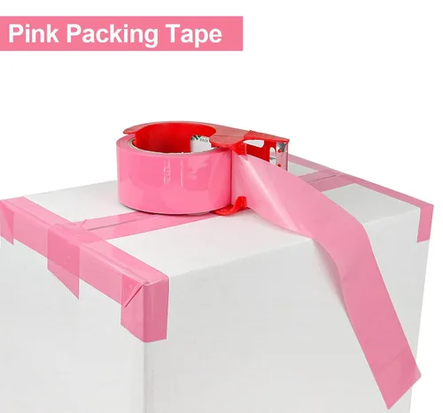 Miniatura 5 de BOMEI PACK Cinta de embalaje rosa con dispensador, 2.4 mil 1.88 pulgadas x 60 yardas, 6 rollos de repuesto de cinta de caja de color para mudanza