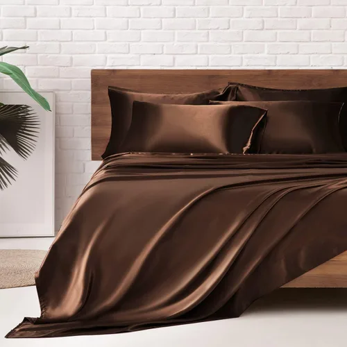 Miniatura 78 de MR&HM Sábanas de satén para cama de tamaño King, juego de 4 piezas de ropa de cama sedosa con bolsillo profundo de 15 pulgadas para colchón