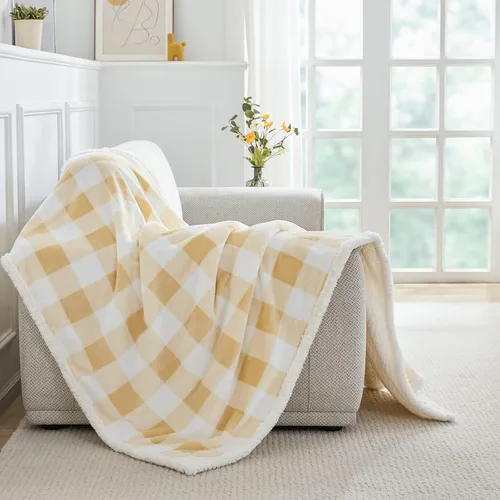 Miniatura 7 de BEAUTEX Manta de Vellón Sherpa, Mantas y Cobijas de Felpa a Cuadros Búfalo Súper Suaves y Cálidas, Manta Ligera Acogedora y Suave para Sofá y Cama