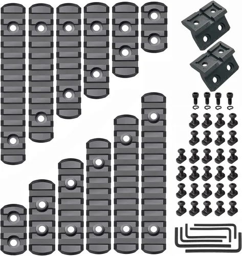 Picatinny Rail de 3,5,7,9,11,13 ranuras para Mlok, sección de rieles de polímero más montaje desplazado con tuercas en T, tornillos y llave Allen