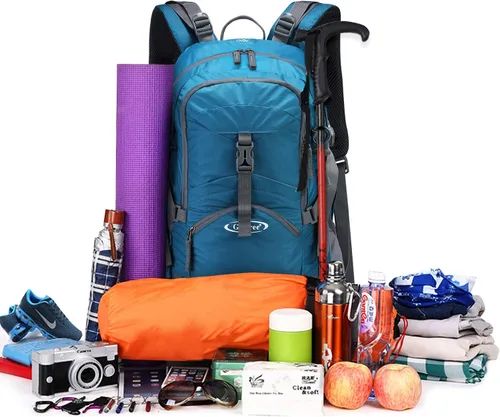 Miniatura 7 de G4Free Mochila de viaje de senderismo impermeable con cubierta para lluvia, mochila para acampar al aire libre para hombres y mujeres (gris azul)