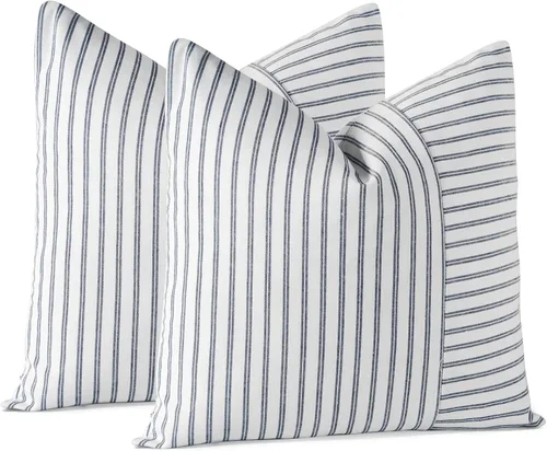 OTOSTAR Paquete de 2 fundas de almohada decorativas con diseño de retazos a rayas de 18 x 18 pulgadas, fundas de cojín cuadradas para sofá, Rayas