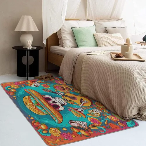 Miniatura 3 de Alfombra de Día de los Muertos de 2 x 3 pies, alfombra mexicana para entrada, alfombra de día de los muertos, decoración de habitación de niños