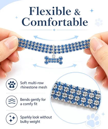 Miniatura 4 de Collar para mascotas con diamantes de imitación, collar de 3 filas de diamantes de cristal brillantes para perro, collar de boda con diamantes