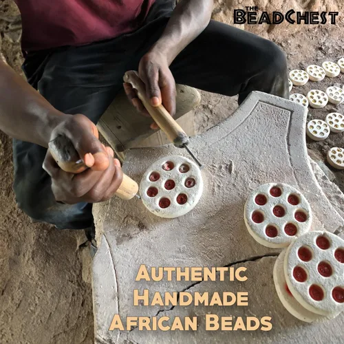 Miniatura 6 de The Bead Chest Cuentas Krobo africanas pintadas, hebra completa de cuentas de vidrio tribales ghanesas para hacer collares o joyas (mezcla de casa)