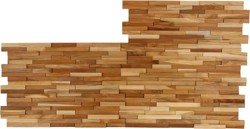 Bare Decor EZ-Wall - Azulejo de mosaico 3D en madera maciza de teca, juego de 10 azulejos de acabado natural
