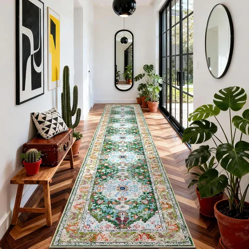 Miniatura 117 de U'Artlines Alfombra de Área Bohemia Lavable, 2x3 Pequeña Suave Antideslizante Vintage Felpudo para Puerta Frontal Interior Alfombra Verde