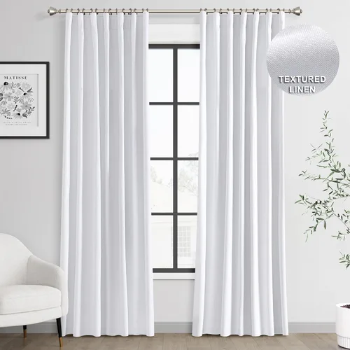 Miniatura 8 de Joywell 2 cortinas opacas 100%, lino, beige natural, trabillas traseras/cinta con ganchos, aislantes, de dormitorio, comedor, sala, puerta corrediza