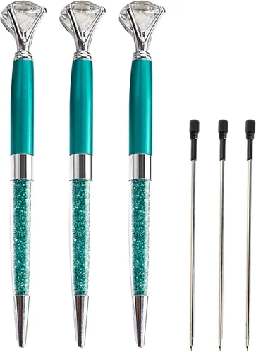 Danse Jupe 3 bolígrafos de diamante de gran cristal, con 3 recambios, 0.039 in, tinta negra, suministros escolares de oficina, regalo para Navidad,