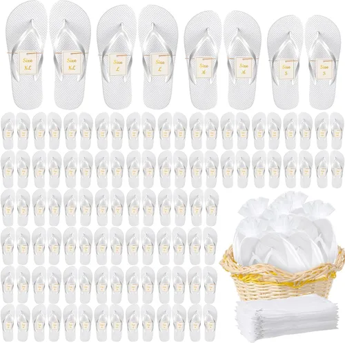 Miniatura 8 de Bonuci Flip Flops Bulk Wedding Hotel Spa Slippers with Size Cards Drawstring Bags Wedding Party Favors