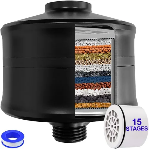 Miniatura 11 de Filtro de cabezal de ducha cromado de 15 etapas para agua dura, alto rendimiento, reduce el cloro, alivia la piel seca y la picazón del cuero Cromo