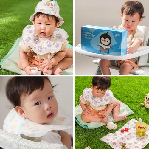 Miniatura 8 de Baberos desechables para babear, paquete individual de 24 para niños pequeños, ajustables con broches, baberos de bebé de 10.24 x 11.02 pulgadas 【24