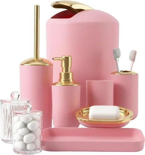 Miniatura 11 de BSSN Juego de 25 accesorios de baño negros y dorados con cortina de ducha y alfombras, basura, cepillo de inodoro, dispensador de jabón, soporte