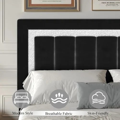 Miniatura 3 de HOMBCK Marcos de Cama Individual, Marco de Cama Tamaño Individual con Cabecera y Pie de Cama de Diseño de Terciopelo Diamante, Marco de Cama
