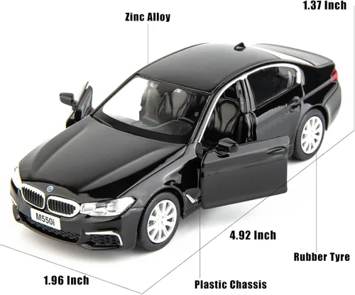 Miniatura 2 de RMZ City BMW M550i Modelo de coche 1:36 de aleación fundida, coche de juguete con fricción para niños pequeños, niños y niñas, regalo en negro