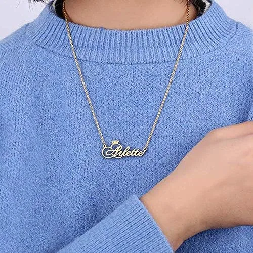 Miniatura 4 de Collar personalizado con nombre chapado en oro de 18 quilates, collares personalizados con nombre personalizado con placa de nombre, joyería