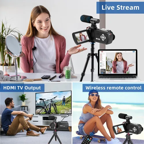 Miniatura 6 de Cámara de Video, Videocámara 4K, Cámara de 64MP 30FPS de Doble Lente con Micrófono Inalámbrico para Vlogging YouTube, Pantalla Ultra HD de 3
