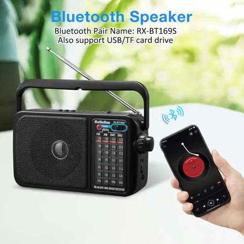 Miniatura 3 de Gelielim Radio AM FM portátil enchufable de pared o AA funciona con pilas AA para el hogar/exterior, radio Bluetooth con excelente sonido