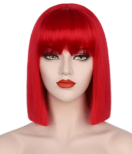 Miniatura 8 de Pelucas estilo melena corta para las mujeres, corto recto, linda peluca natural, resistente al calor, sintética, pelucas para fiesta, uso diario