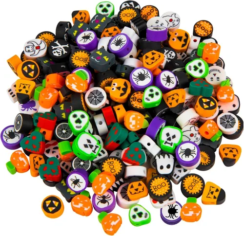 200 cuentas de arcilla polimérica de Halloween, cuentas espaciadoras Heishi mixtas para mujeres, pulseras, aretes, collares, fabricación de joyas