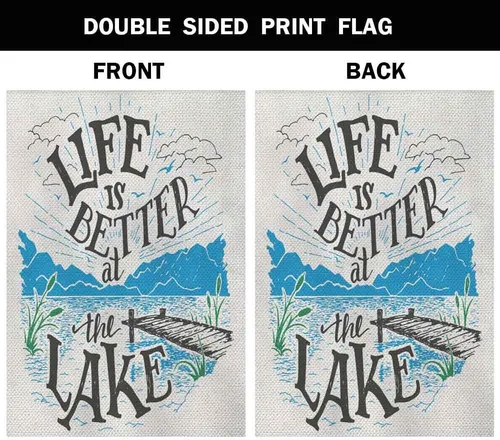 Miniatura 2 de AOYEGO Bandera de arpillera para jardín de doble cara con texto en inglés "Life Is Better At the Lakeside" (La vida es mejor en el lago) de tela