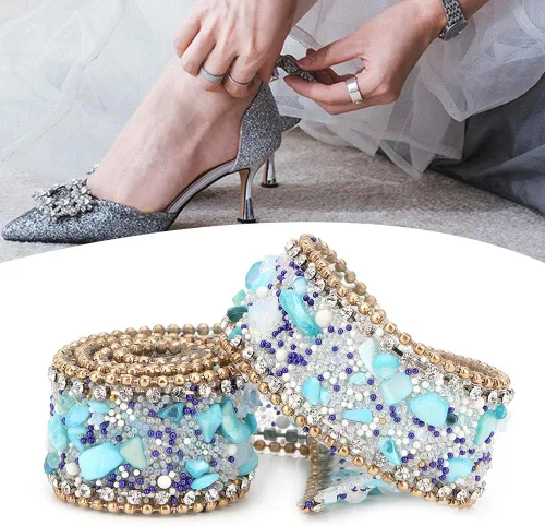 Miniatura 2 de Cinta autoadhesiva con diamantes de imitación de cristal, cadena de cuentas de 16.4 pulgadas para decoración de vestidos de boda, fiesta