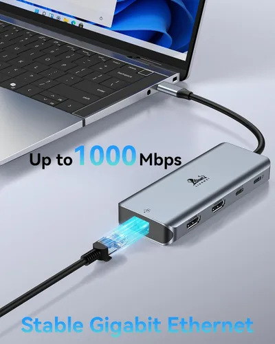 Miniatura 5 de LIONWEI Estación de acoplamiento para laptop 9 en 1, HDMI dual, 100 W PD, USB C 3.0, Ethernet, audio/micrófono, concentrador USB C para portátiles